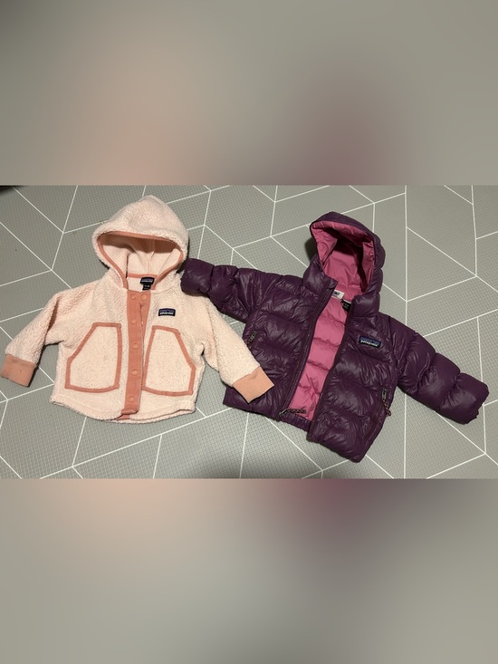 Patagonia Other - Patagonia Kids Cream Fleece Jacket & Purple Puffer Jacket - 6-12 months + 12-18